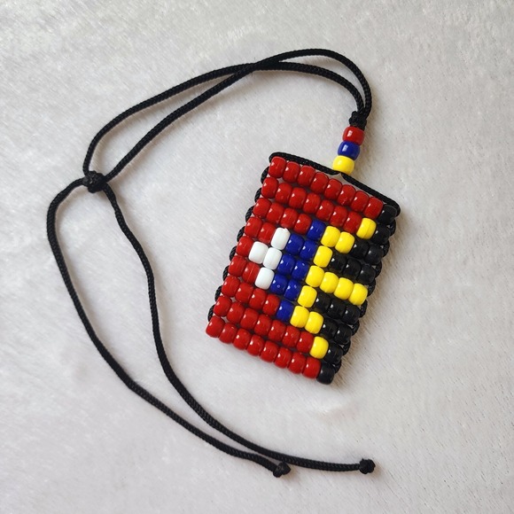 Antigua Flag Car Mirror Danglers /Necklace. Mini Beaded Flag 2.5" x 3". - Picture 3 of 3